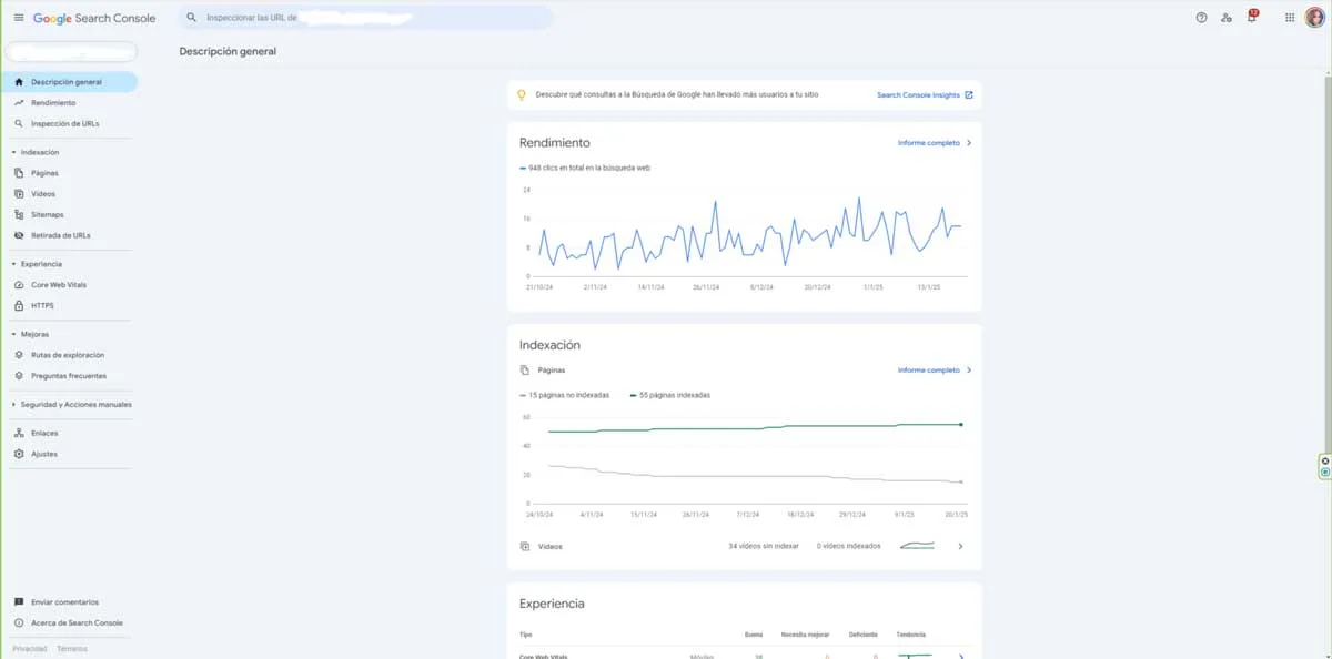 screenshot google search console