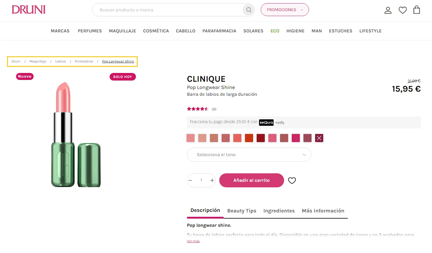 captura de pantalla de la web de Druni, donde destacamos sus migas de pan