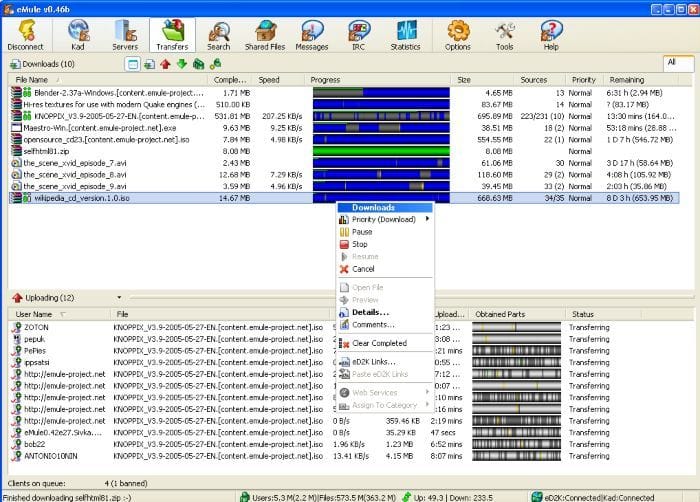 Pantalla principal sel Software eMule
