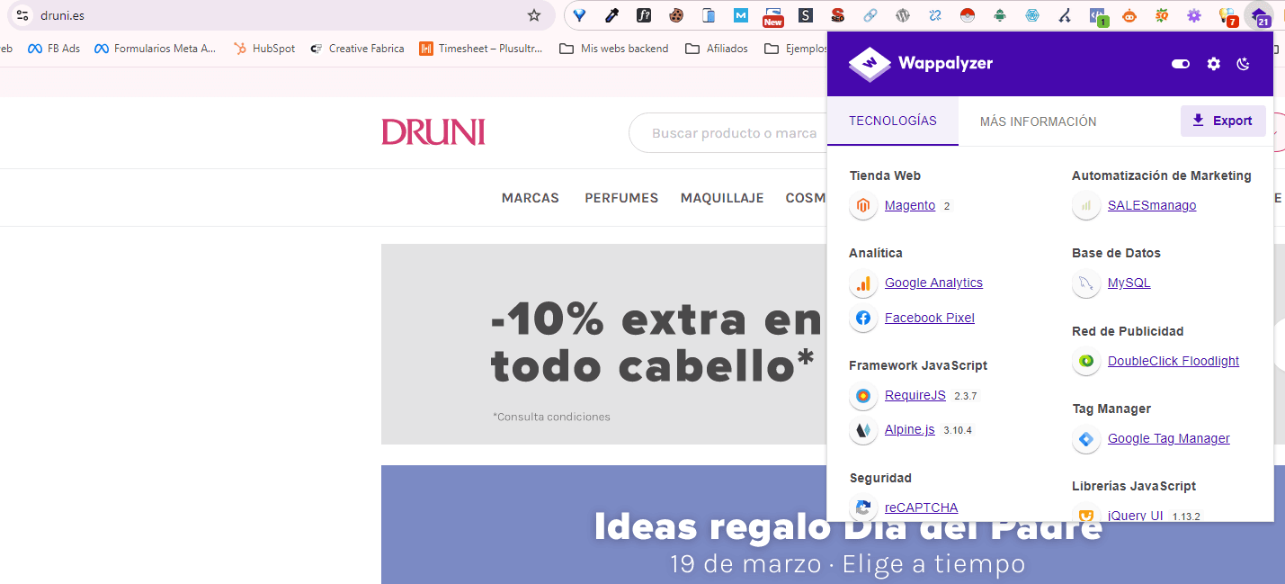 extensión wappalyzer