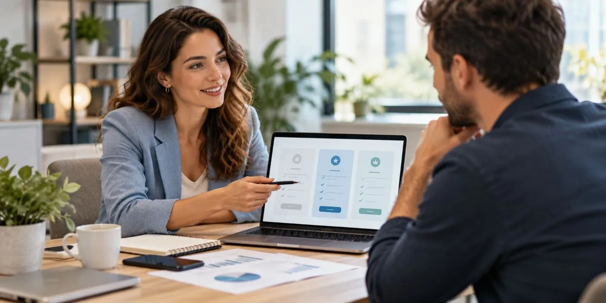 Consulta empresarial frente al portátil